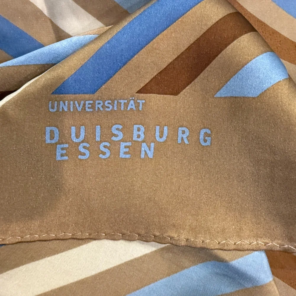 DUISBURG ESSEN  Brown and‎ Blue Striped 100% Silk Scarf